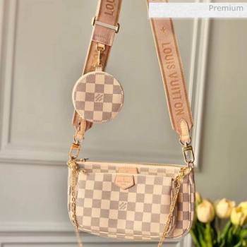 Louis Vuitton Multi Pochette Accessoires Damier Azur Canvas Triple Shoulder Bag M44813 Pink 2020 (KI-20061924)