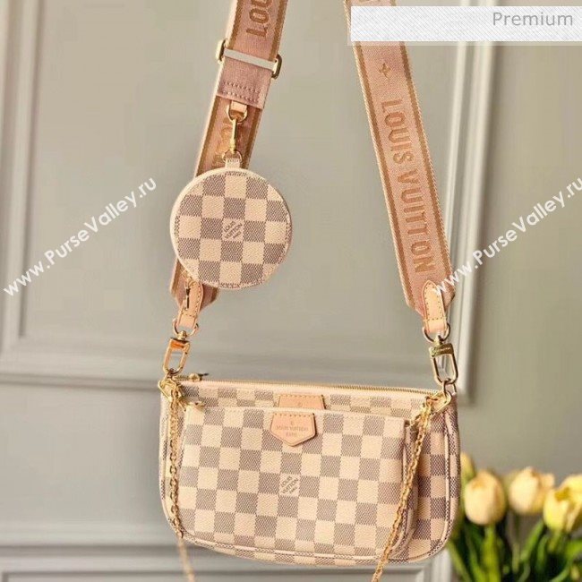 Louis Vuitton Multi Pochette Accessoires Damier Azur Canvas Triple Shoulder Bag M44813 Pink 2020 (KI-20061924)