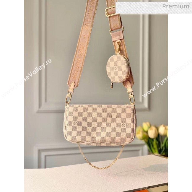 Louis Vuitton Multi Pochette Accessoires Damier Azur Canvas Triple Shoulder Bag M44813 Pink 2020 (KI-20061924)