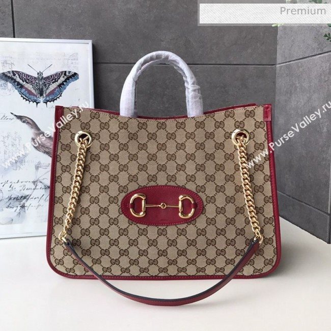 Gucci Horsebit 1955 GG Canvas Medium Tote Bag 621144 Red 2020 (DLH-20062005)