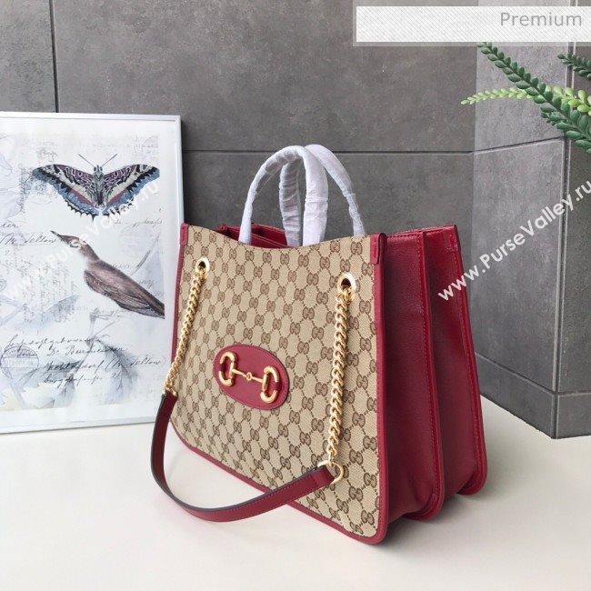 Gucci Horsebit 1955 GG Canvas Medium Tote Bag 621144 Red 2020 (DLH-20062005)