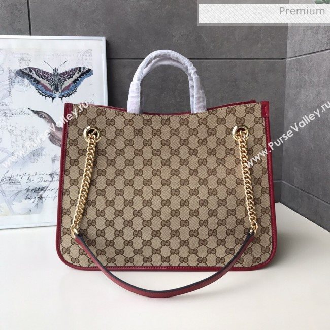 Gucci Horsebit 1955 GG Canvas Medium Tote Bag 621144 Red 2020 (DLH-20062005)