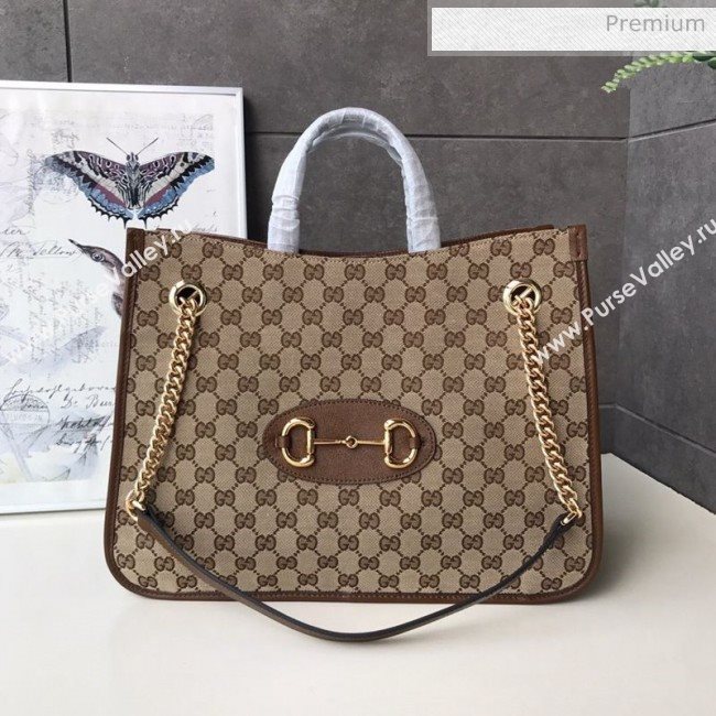 Gucci Horsebit 1955 GG Canvas Medium Tote Bag 621144 Brown 2020 (DLH-20062004)