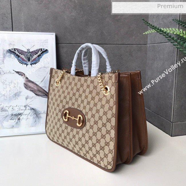 Gucci Horsebit 1955 GG Canvas Medium Tote Bag 621144 Brown 2020 (DLH-20062004)