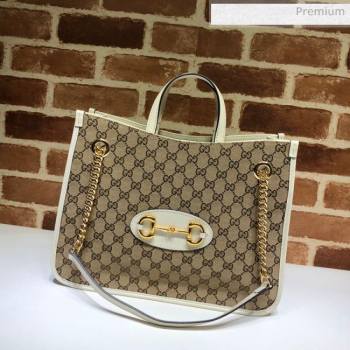 Gucci Horsebit 1955 GG Canvas Medium Tote Bag 621144 White 2020 (DLH-20062006)