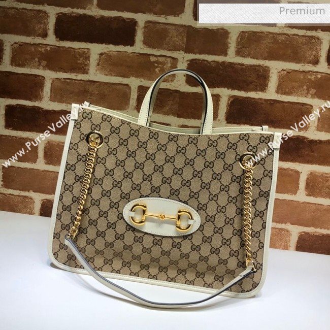 Gucci Horsebit 1955 GG Canvas Medium Tote Bag 621144 White 2020 (DLH-20062006)