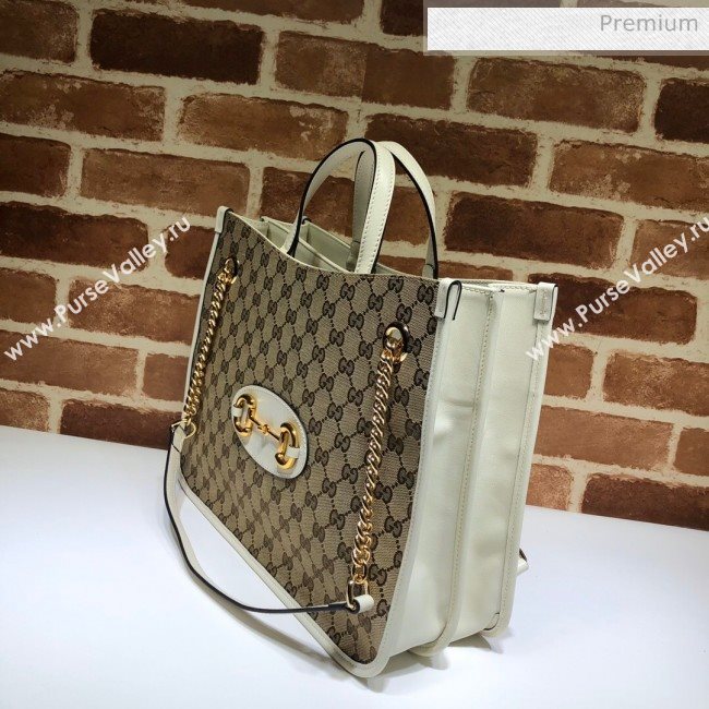 Gucci Horsebit 1955 GG Canvas Medium Tote Bag 621144 White 2020 (DLH-20062006)