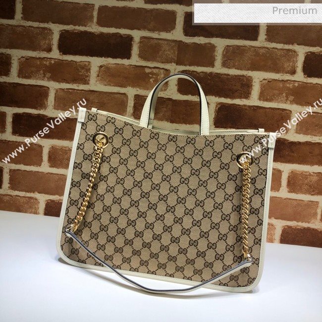 Gucci Horsebit 1955 GG Canvas Medium Tote Bag 621144 White 2020 (DLH-20062006)