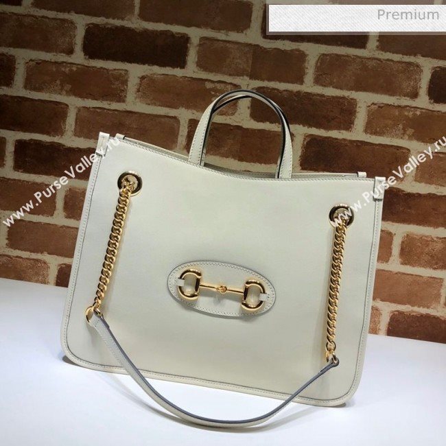 Gucci Horsebit 1955 Leather Medium Tote Bag 621144 White 2020 (DLH-20062008)