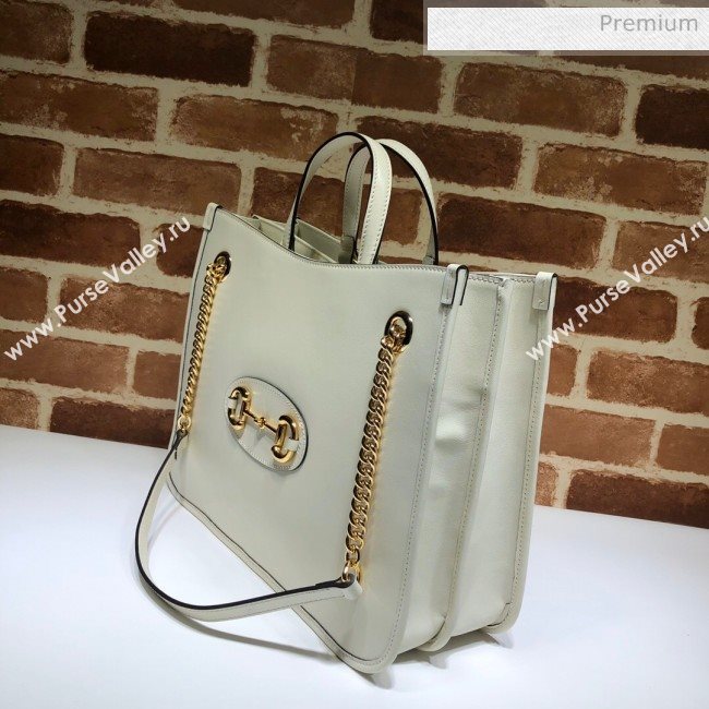 Gucci Horsebit 1955 Leather Medium Tote Bag 621144 White 2020 (DLH-20062008)