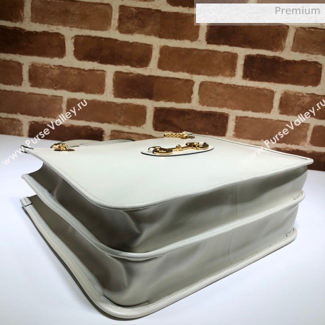 Gucci Horsebit 1955 Leather Medium Tote Bag 621144 White 2020 (DLH-20062008)