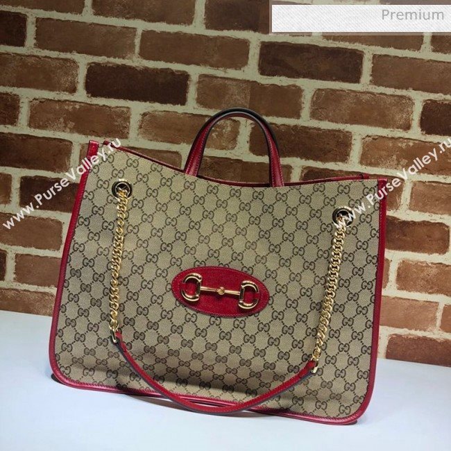 Gucci Horsebit 1955 GG Canvas Large Tote Bag 623695 Red 2020 (DHL-20062020)