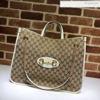 Gucci Horsebit 1955 GG Canvas Large Tote Bag 623695 White 2020 (DHL-20062021)