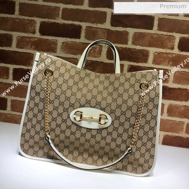 Gucci Horsebit 1955 GG Canvas Large Tote Bag 623695 White 2020 (DHL-20062021)