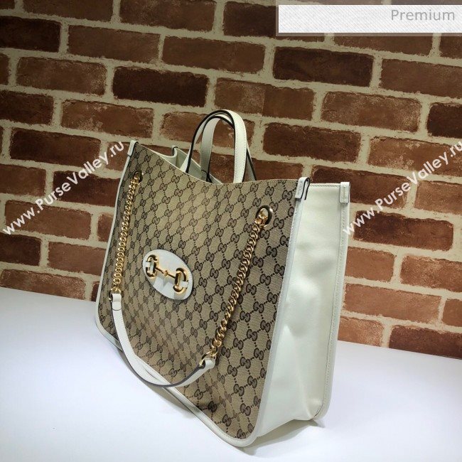 Gucci Horsebit 1955 GG Canvas Large Tote Bag 623695 White 2020 (DHL-20062021)