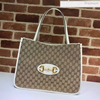 Gucci Horsebit 1955 GG Canvas Medium Tote Bag 623694 White 2020 (DHL-20062018)