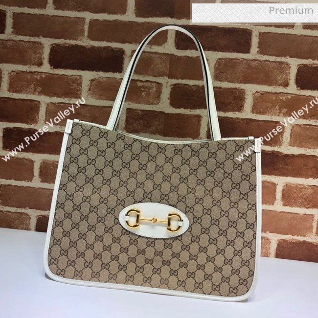 Gucci Horsebit 1955 GG Canvas Medium Tote Bag 623694 White 2020 (DHL-20062018)