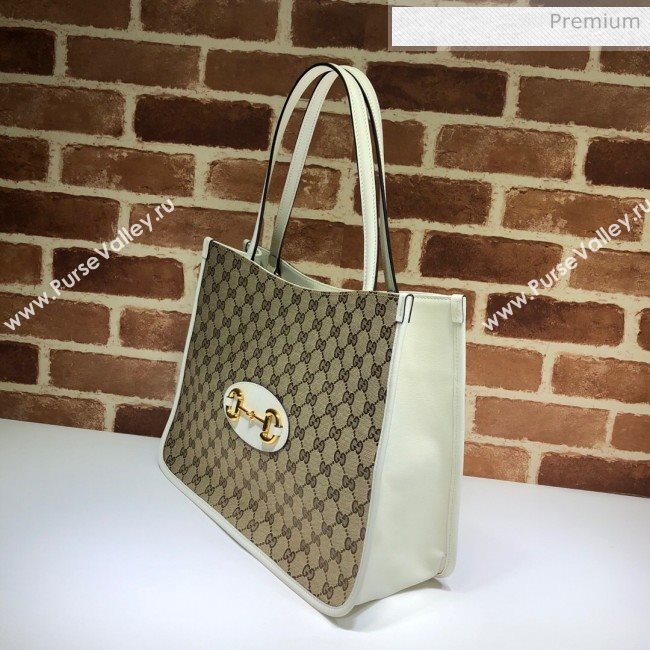 Gucci Horsebit 1955 GG Canvas Medium Tote Bag 623694 White 2020 (DHL-20062018)