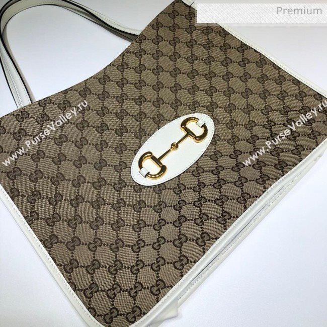 Gucci Horsebit 1955 GG Canvas Medium Tote Bag 623694 White 2020 (DHL-20062018)