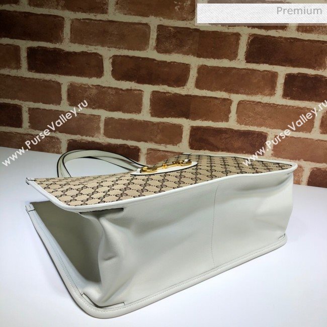 Gucci Horsebit 1955 GG Canvas Medium Tote Bag 623694 White 2020 (DHL-20062018)