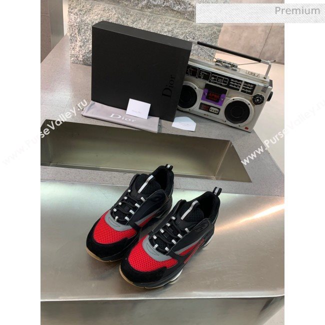 Dior B22 Sneaker in Calfskin And Technical Mesh Black/Red/Grey 2020 (MD-20061314)