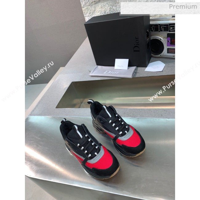 Dior B22 Sneaker in Calfskin And Technical Mesh Black/Red/Grey 2020 (MD-20061314)
