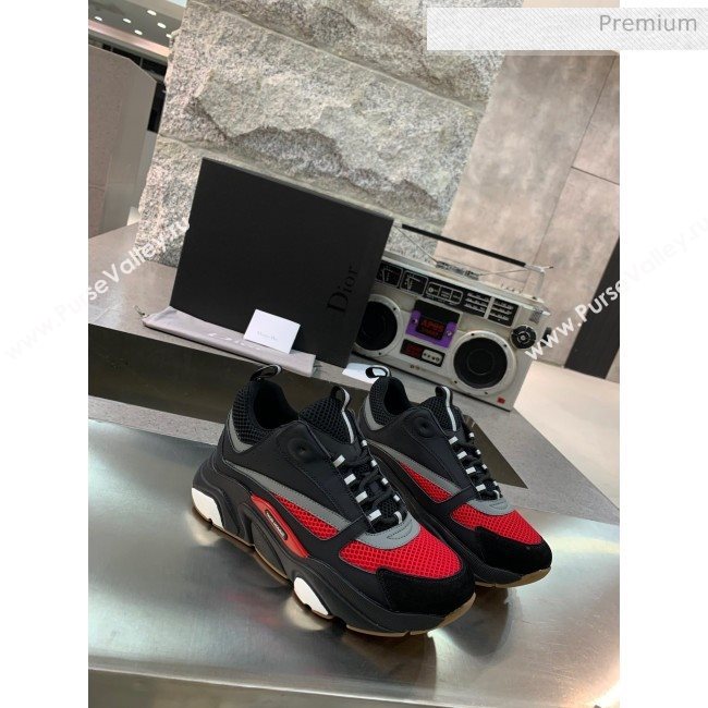 Dior B22 Sneaker in Calfskin And Technical Mesh Black/Red/Grey 2020 (MD-20061314)