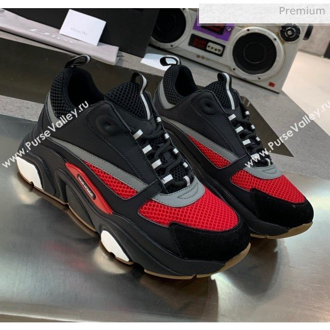 Dior B22 Sneaker in Calfskin And Technical Mesh Black/Red/Grey 2020 (MD-20061314)