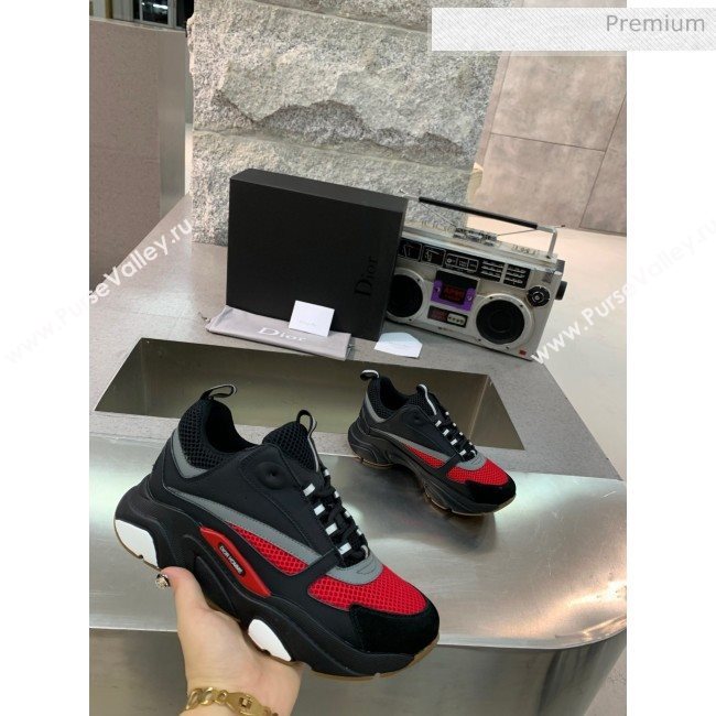 Dior B22 Sneaker in Calfskin And Technical Mesh Black/Red/Grey 2020 (MD-20061314)