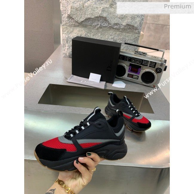 Dior B22 Sneaker in Calfskin And Technical Mesh Black/Red/Grey 2020 (MD-20061314)