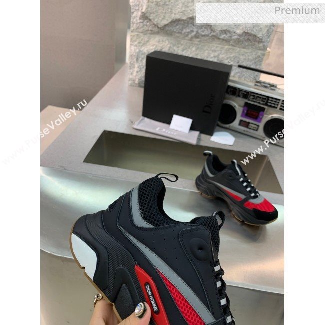 Dior B22 Sneaker in Calfskin And Technical Mesh Black/Red/Grey 2020 (MD-20061314)