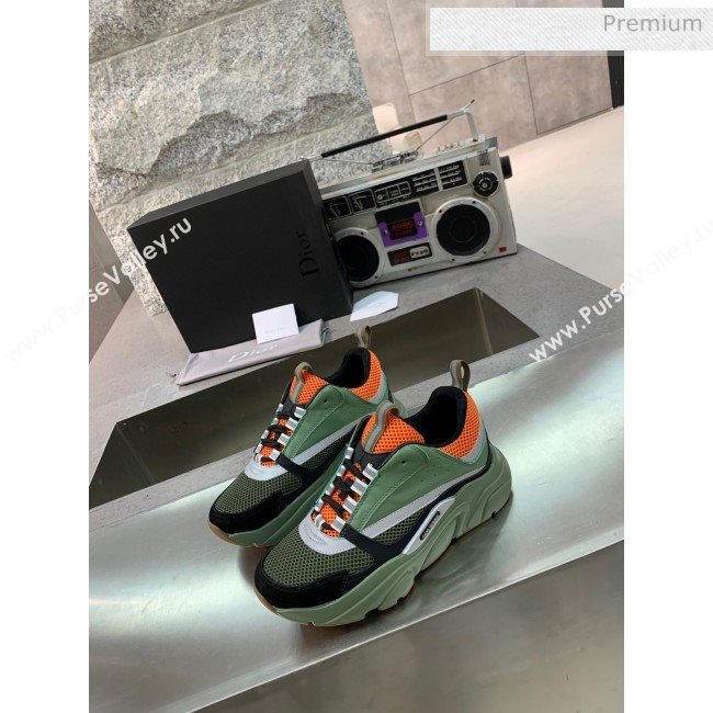 Dior B22 Sneaker in Calfskin And Technical Mesh Green/Orange 2020 (MD-20061315)