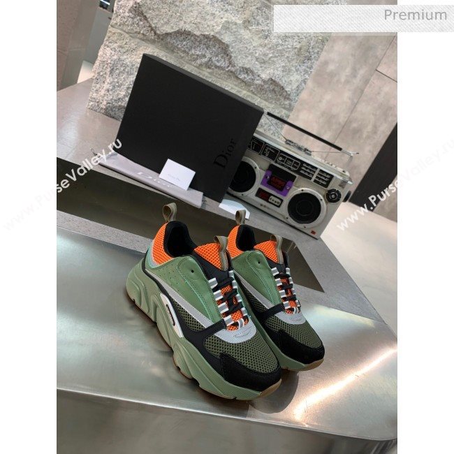 Dior B22 Sneaker in Calfskin And Technical Mesh Green/Orange 2020 (MD-20061315)