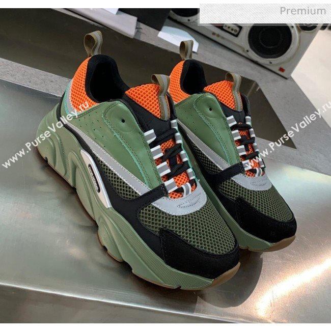 Dior B22 Sneaker in Calfskin And Technical Mesh Green/Orange 2020 (MD-20061315)