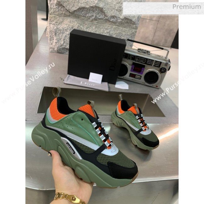 Dior B22 Sneaker in Calfskin And Technical Mesh Green/Orange 2020 (MD-20061315)