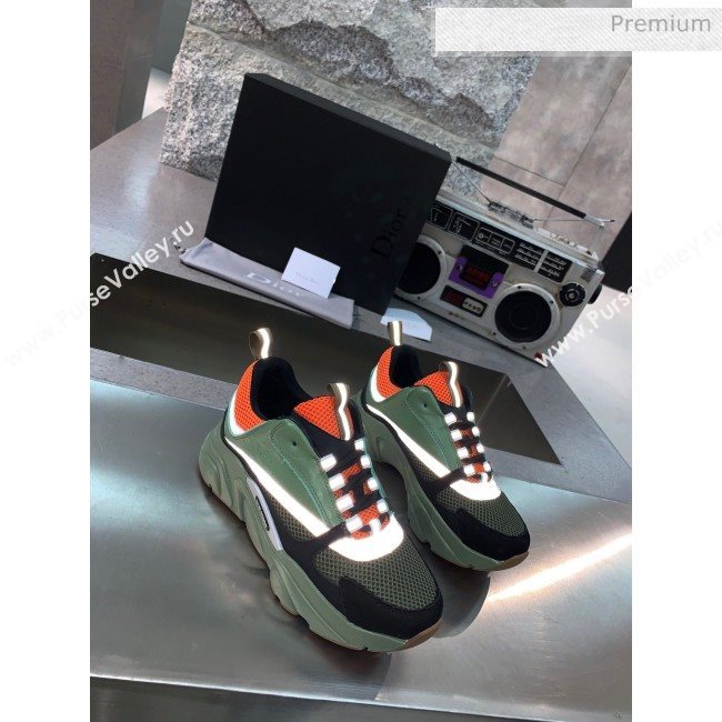 Dior B22 Sneaker in Calfskin And Technical Mesh Green/Orange 2020 (MD-20061315)