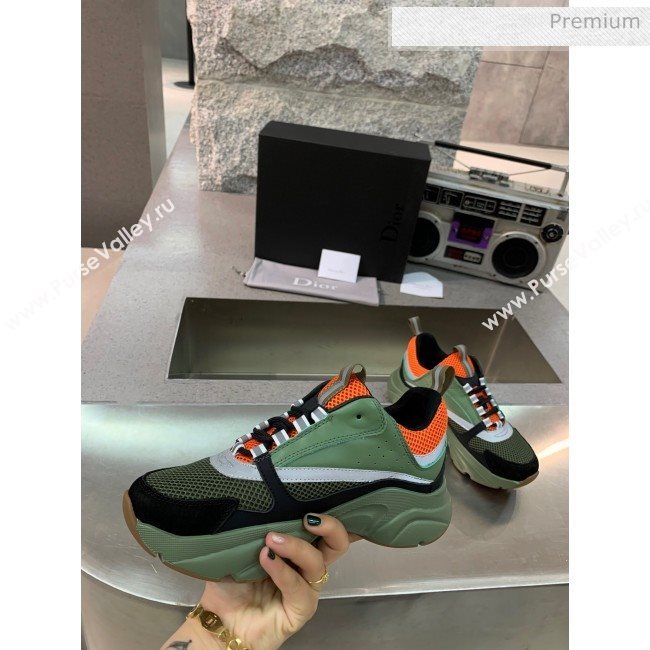 Dior B22 Sneaker in Calfskin And Technical Mesh Green/Orange 2020 (MD-20061315)