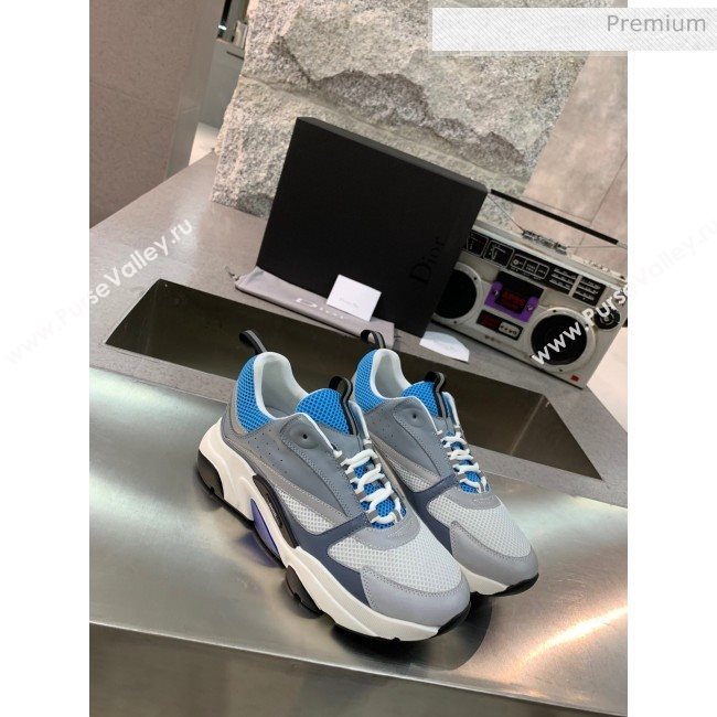 Dior B22 Sneaker in Calfskin And Technical Mesh Grey/Blue 2020 (MD-20061317)