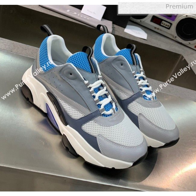 Dior B22 Sneaker in Calfskin And Technical Mesh Grey/Blue 2020 (MD-20061317)