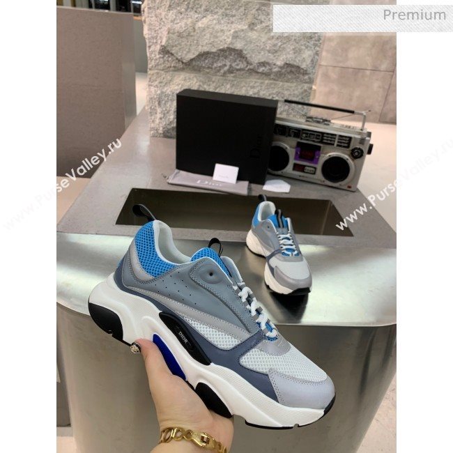 Dior B22 Sneaker in Calfskin And Technical Mesh Grey/Blue 2020 (MD-20061317)