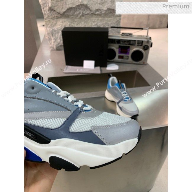 Dior B22 Sneaker in Calfskin And Technical Mesh Grey/Blue 2020 (MD-20061317)