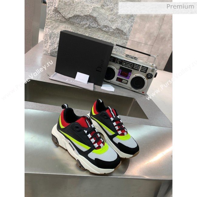 Dior B22 Sneaker in Calfskin And Technical Mesh Black/Red/Green 2020 (MD-20061318)