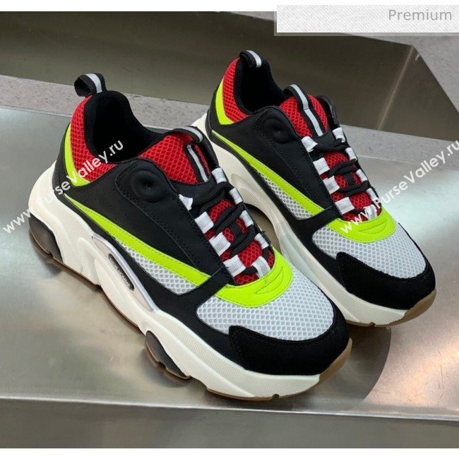 Dior B22 Sneaker in Calfskin And Technical Mesh Black/Red/Green 2020 (MD-20061318)