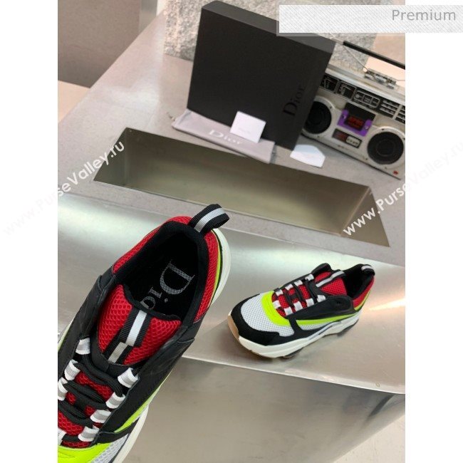 Dior B22 Sneaker in Calfskin And Technical Mesh Black/Red/Green 2020 (MD-20061318)