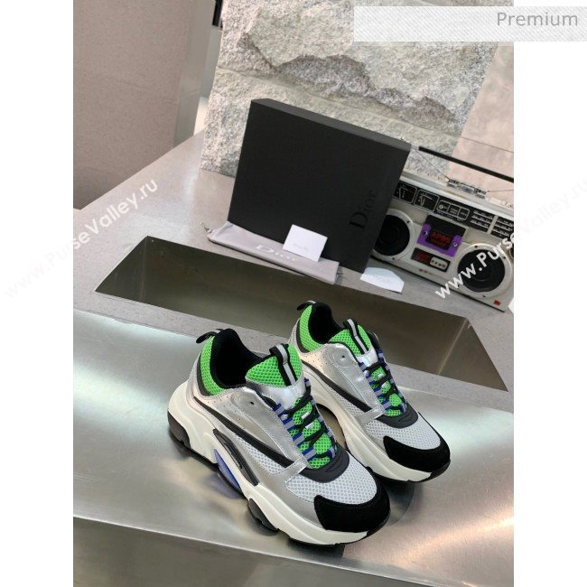 Dior B22 Sneaker in Calfskin And Technical Mesh Silver/Green 2020 (MD-20061320)