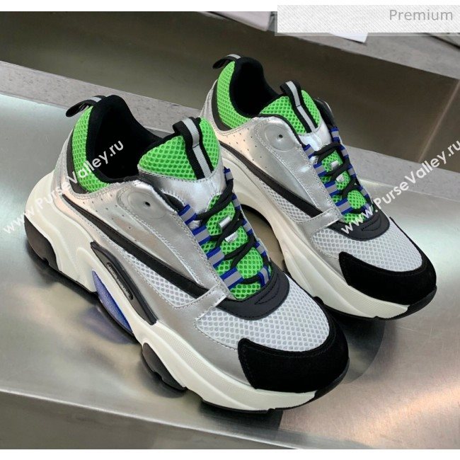 Dior B22 Sneaker in Calfskin And Technical Mesh Silver/Green 2020 (MD-20061320)