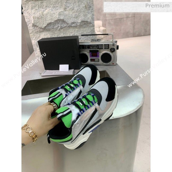 Dior B22 Sneaker in Calfskin And Technical Mesh Silver/Green 2020 (MD-20061320)