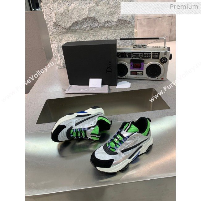 Dior B22 Sneaker in Calfskin And Technical Mesh Silver/Green 2020 (MD-20061320)