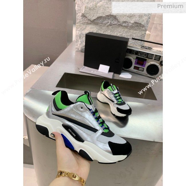 Dior B22 Sneaker in Calfskin And Technical Mesh Silver/Green 2020 (MD-20061320)