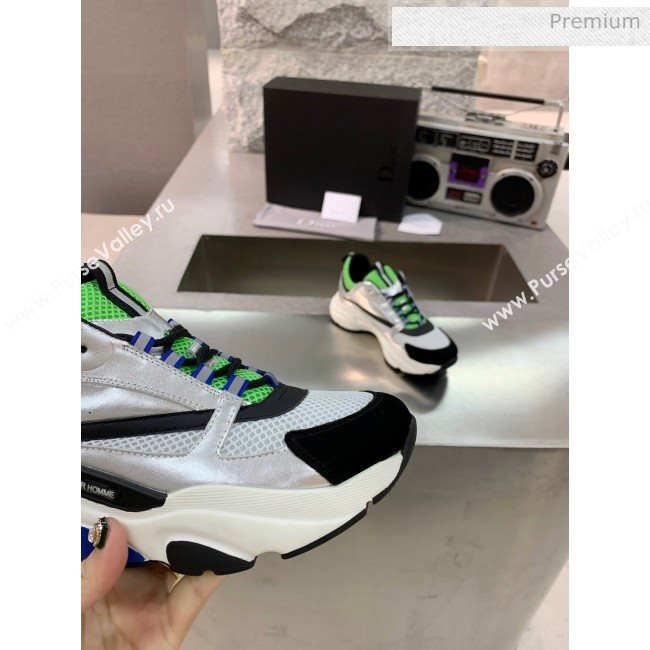 Dior B22 Sneaker in Calfskin And Technical Mesh Silver/Green 2020 (MD-20061320)